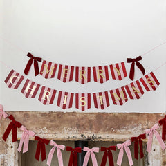 Stripey 'Merry Christmas' Card Banner With 2 Velvet Bows 2m - Pretty Day