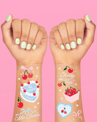 xo, Fetti - Ma Cherie Tats - 50 temporary tattoos, cherry party decor, gingham, spring - Pretty Day