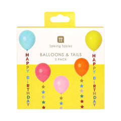 Birthday Brights Balloons With Star and Happy Birthday Tails 5pk.