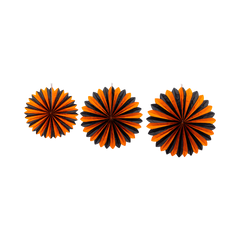 Halloween Orange and Black Large Tissue Fans 3pk.