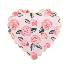 Roses scalloped heart plate 8pk. - Pretty Day
