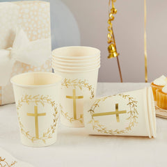 Gold Cross Paper Cups 8 Pack - Pretty Day