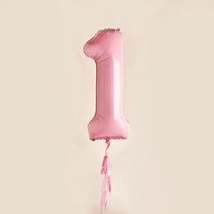 Pastel Pink '1' Foil Balloon 40" With Tassels - Pretty Day