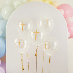 Cross Confetti Filled Latex 12" Balloons 5pk. - Pretty Day