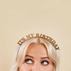 Gold 'It My Birthday' Glittery Headband - Pretty Day