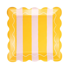 My Mind’s Eye - LEM1143 - Yellow & Pink Striped Scalloped Square Plate - Pretty Day
