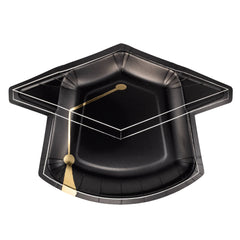 Graduation Black Cap Shaped Plate 8pk.