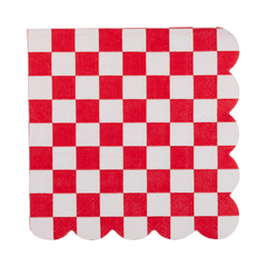 Red Checkerboard Scallop Cocktail Napkin 24pk. - Pretty Day