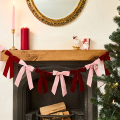 Red & Pink Velvet Bow Garland 2m