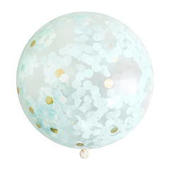 Jumbo Confetti Balloon - Light Blue & Gold: 36 inch - Pretty Day