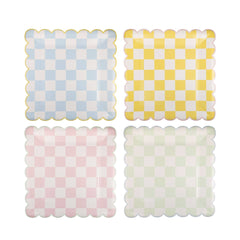 Pastel Spring Checked Square Scallop Plate Set 8pk. - Pretty Day