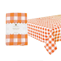Orange Gingham Fabric Tablecloth