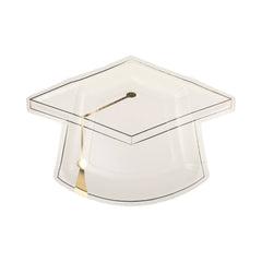 White Graduation Cap Shaped Plate 8pk. - Pretty Day
