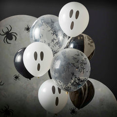 Ghosts, Confetti Bats and Black Marble Halloween Balloon Cluster-9pk. - Pretty Day