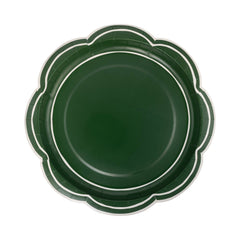 My Mind’s Eye - CHL1241 - Green Scalloped Cream Lines Plate - Pretty Day