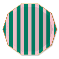 Pink & Green Stripe Large Plates 8pk. - Pretty Day