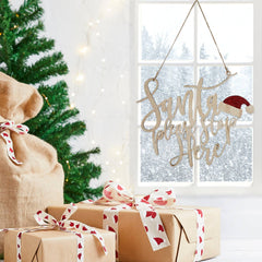 Santa Stop Here Wooden Hanging Sign - Pretty Day