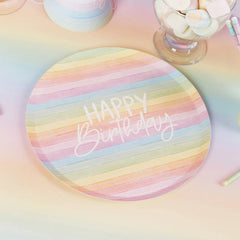 Hootyballoo by Club Green - Eco Rainbow 'Happy Birthday' Paper Plates 8 Pack - Pretty Day