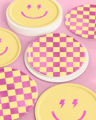 Petit Fetti - Preppy Smiley Party Plates, Birthday Decorations, Pink Retro - Pretty Day
