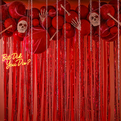 Red Halloween Balloon Arch with Streamers, Card Bones & Skulls - Pretty Day