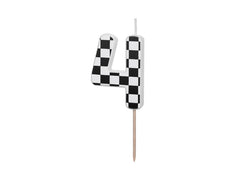 Number 4 Checkered Flag Birthday Candle - Pretty Day