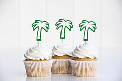 Tropical Palm Tree Glitter Paper Cupcake Toppers - Pretty Day