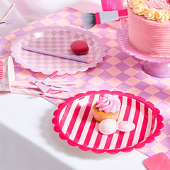 Checkerboard and Striped Pink/Purple Plates 8pk. - Pretty Day