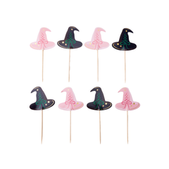 Pink And Black Witch Hat Cupcake Toppers