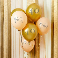 Gold & Nude 'Forty' Latex 12" Balloons 6 Pk. - Pretty Day
