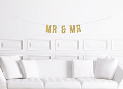 Mr & Mr  Banner / Gold Glitter Mister and Mister Wedding Sign / Engagement Party Decor / Wedding Shower Decorations / Gay Decorations