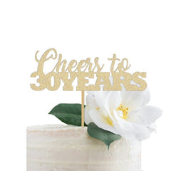 Cheers to 30 Years Cake Topper Gold Glitter | 30th Anniversary Decor - Pretty Day