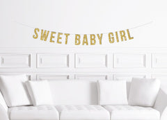 Sweet Baby Girl Shower Banner / Gold Glitter Meet The Baby Sign Sip N See Decorations Decoration Decor Supplies Party Celebration