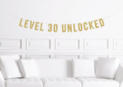 Gamer Birthday Banner, Level 30 Unlocked, Gamer Age Custom Sign Decor Decorations