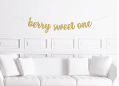 Berry Sweet One Cursive Party Banner, Strawberry Themed First Birthday Banner Decoration - Pretty Day