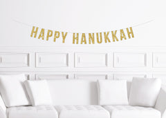 Happy Hanukkah Banner, Hanukkah Home Decor, Decorations for Hanukkah, Gold Glitter Sign
