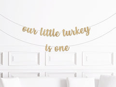 Thanksgiving 1st Birthday Decorations, Our Little Turkey is One Banner, Fall First Birthday Decor, Thanks Giving One Sign Supplies - Pretty Day