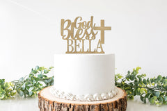 Custom Baptism Cake Topper, First Communion Decorations, Confirmation Cake Topper, Personalized God Bless Cake Topper with Cross - Pretty Day
