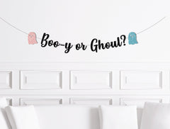Boo-y or Ghoul? Banner , Halloween Gender Reveal Decoration, October Pregnancy Announcement Decorations, Halloween Baby Shower Decor - Pretty Day