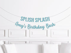 Mermaid Theme Birthday Party Decorations / Personalized Splish Splash Pool Birthday Bash Decor Banner Garland, Beach Themed Birthday - Pretty Day