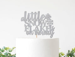 Winter Baby Shower Decorations, A Little Snowflake is On The Way Theme Decor Boy Girl Cake Topper Sign,  Our Christmas