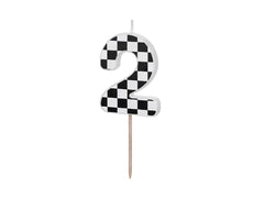Number 2 Checkered Flag Birthday Candle - Pretty Day