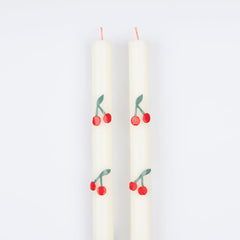 Hand Painted Cherry Table Candles 2pk. - Pretty Day