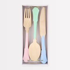 Elegant Mixed Color Wooden Cutlery Set 24pk. - Pretty Day