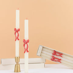 Red Stripey Bow Table Candles 2pk. - Pretty Day