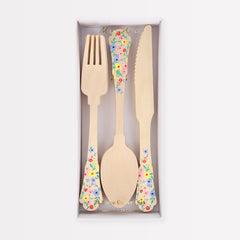 Elegant Floral Wooden Cutlery 24pk. - Pretty Day