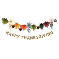 Meri Meri Happy Thanksgiving Autumn Leaves & Flowers Garland (2 Pieces) - Pretty Day