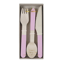Meri Meri Pink Wooden Cutlery/Utenstils - Pretty Day