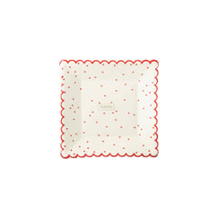 VAL941 - Valentine Red Scattered Heart Scalloped 8" Plate - Pretty Day