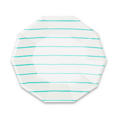 Frenchie Striped Aqua Plates - Large - 8 Pack S7148 - Pretty Day
