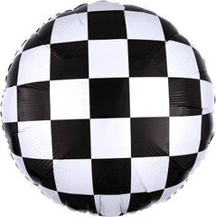 18" Round Checkered Foil Racing Car Balloon S2168 - Pretty Day